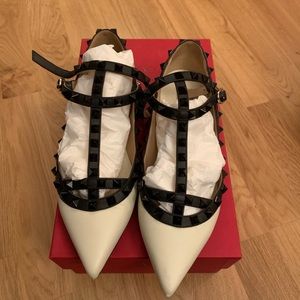Valentino Garavani Rock Stud Black and White Flat